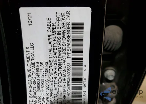 2022 Honda Accord Hybrid Exl from USA, damaged, VIN 1HGCV3F5XNA005387